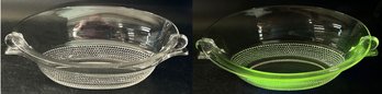 Vintage Duncan Miller Teardrop Centerpiece Bowl, Flint Uranium Glass, 13' X 7.5' X 3.25'H