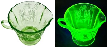 Vintage Federal Glass Co Green Parrot Uranium Glass Creamer