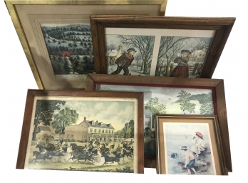 5 Pcs Misc. Antique And Vintage Framed Prints