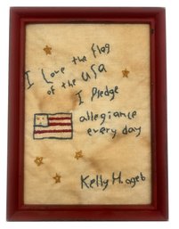 Needlepoint Sampler 'I Love The Flag Of The USA I Pledge Allegiance Every Day, Kelly H. Age 6' 5.75' X 7.75'