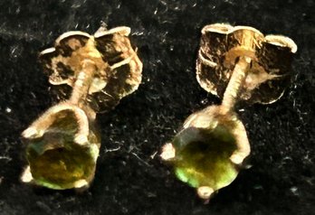 Pair Petite 14K And Peridot Earrings, 0.26 Gross Dwt