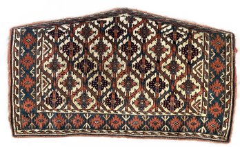 EXTREMELY **RARE** Red Ground Karadashli Asmalyk Camel Blanket, Turkmenistan First Half 19th Century