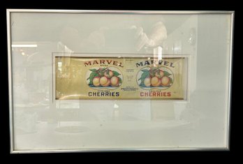 Vintage Matted & Framed Marvel Cherries Can Label, 22.25' X 14.25'H