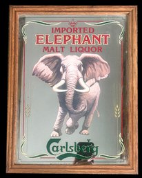 Vintage Framed Carlsberg Imported Elephant Malt Liquor Advertising Mirror, 13.5' X 17'H
