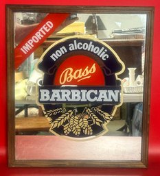 Vintage Framed Bass Barbican Non Alcoholic Advertising Mirror, 13' X 15'H