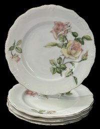 4 Pcs Vintage Japanese China Dessert Or Salad Plates With Rose Decorations, 7.25' Diam.