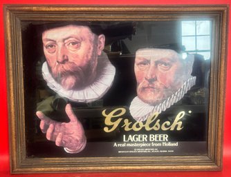 Vintage Framed Grolsch Lager Beer Advertising Under Glass, 18' X 14.25'H