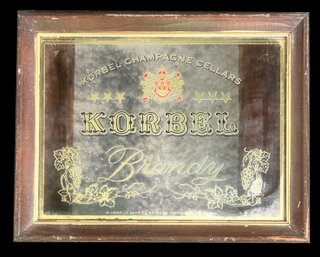 Vintage Framed Korbel Brandy Advertising Mirror, 18.25' X 14.25'H