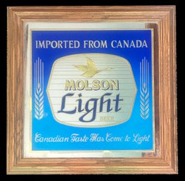 Vintage Framed Molson Light Beer Advertising Mirror, 15.75' Sq