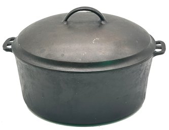 Large Heavy Cast Iron Dutch Oven, 12.25' Diam. X 14.5' X 9'H, Flat Bottom & No Markings