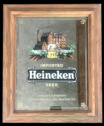 Vintage Framed Heineken Imported Beer Advertising Mirror, 15.25' X 18.5'H