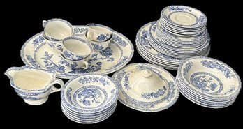 45 Pcs Vintage Indian Tree Pattern Blue & White China Place Setting For 6 Plus Serving Pieces