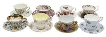 8 Sets Vintage Tea Cups & Saucers, Various Makers And Patterns