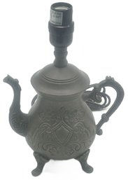 Pewter Color Ceramic Tea Pot Lamp, 4' Diam. X 7.5' X 10.75'H