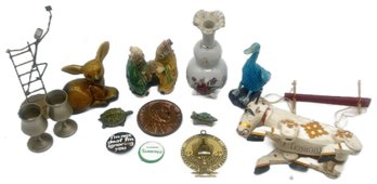 14 Pcs Totally Unrelated Items, Majolica, Pewter, Wood, Porcelain, Ceramic And More!