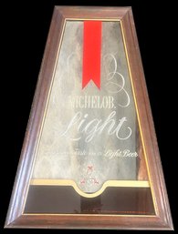 Vintage Framed Trapezoid Shaped Michelob Light Beer Advertising Mirror, 14.5' X 7.25' X 20'H