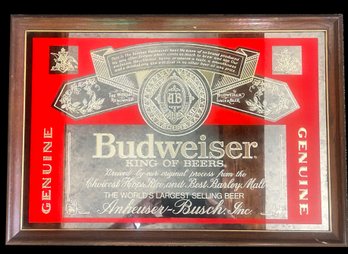 Vintage Framed Budweiser The King Of Beers Advertising Mirror, 26' X 18'H