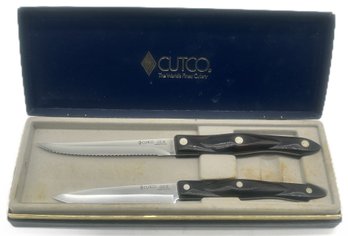 Vintage Pair Of CUTCO Kitchen Knives In Storage Box, Serrated Blade, 10'L