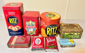 8 Pcs Advertising Tins - Ritz 50th Anniversary, Limited Edition And Other - 4.5 X 9' H