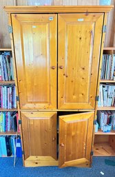 Vintage 4-Door Pine Storage Cabinet - 33 X 22.75 X 69.5' H