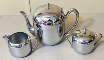 3 Pcs Polished Stainless Steal Teapot, Creamer And Covered Sugar