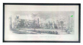 Vintage Framed Lithograph Of Law Quadrangle University Of Michigan, 33' X 16.5'H