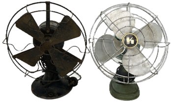 2 Pcs Vintage Desk Fans 1-ESKIMO 11'H & 1-Sears & Roebuck 10.5'H