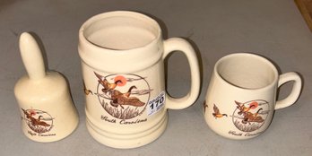 3 Pcs South Carolina Branded & Duck Themed Ceramic Souvenirs, Bell, Stein & Mug