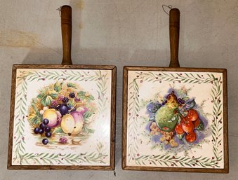 2 Pcs Decorative Wooden Frame Trivets With Handles