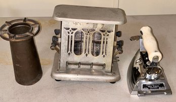 3 Pcs Vintage General Electric New Yorker Iron, 2-Slice Toaster And Other