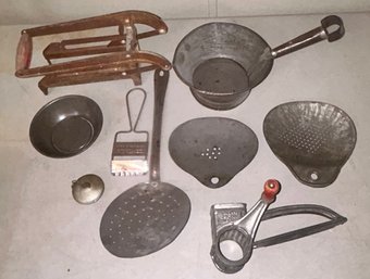 9 Pcs Vintage Metal Kitchenwares, - Vegetable Slicer, Cream Scoops, Grater And Others