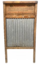 Capitol No. 1001 Wood & Brass Clothes Scrub Board, Advertising Nat'l Lumber & Woodenware Co., 12.5' X 23.5'H