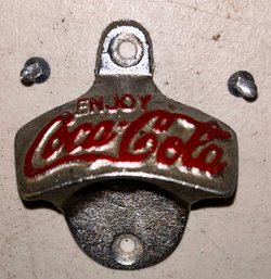 Coca-Cola Wall Mount Bottle Opener With Mounting Screws, Marked Taiwan