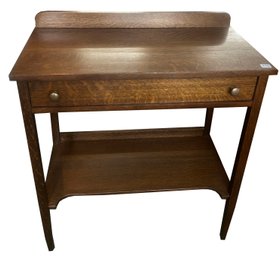Nice Clean Diminutive Quarter Sawn Oak Single Drawer Stand With Shelf, 32' X 16.5' X 36'H