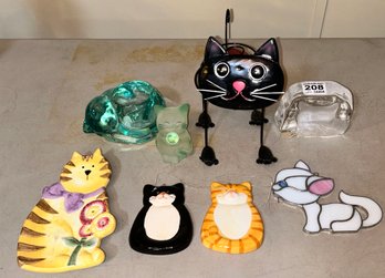 8 Pcs Feline Cat Decor, Stained Glass Light Catcher, Candle Votive, Candy Dish And Others