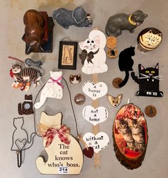 Collection Of Various Cat Themed Wall And Tabletop Decor Items