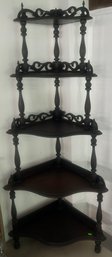 Victorian Style Walnut Corner 5-Shelf Etagere With Turned Supports, 23' X 14' X 54'H