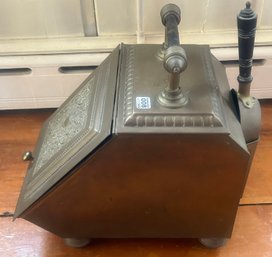 Antique English Brass Coal Bin With Scoop, 11' X 16' X 18'H