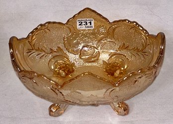 Vintage Marigold Carnival Glass Oval Footed Centerpiece Bowl, 10' X 6.75' X 5.25'H