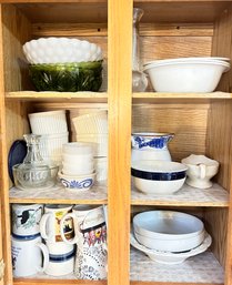 2-Kitchen Cabinet Door Containing Serving Bowls, Ramekins, Pitcher, Coffee Mugs & More