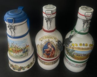 3 Pcs Vintage Ceramic German Compression Top Beer Vessels, 13'H