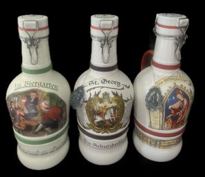 3 Pcs Vintage Ceramic German Compression Top Beer Vessels, 13'H