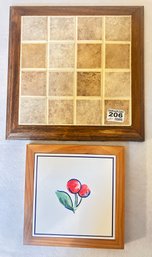 2 Pcs Tile Trivet Hot Plate In Wood Frames