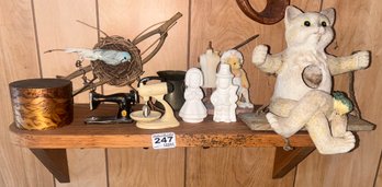 Wooden Wall Shelf, 20' X 7' X 6.5'H, With Various Knick-Knacks