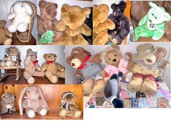 Collection Of Various Stuffed Teddy Bears And Animals, Varying Sizes - 23 X 17