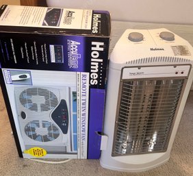 2 Pcs - Holmes Quartz Tower Heater And Holmes Window Fan