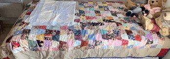 Twin Patchwork Quilt And Blue & White Snowflake Casing (Stained)