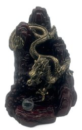 Vintage Heavy Shumiya Japanese Dragon On Slithering Down Carved Plaster Mountain, 10.5' Diam. X 15'H