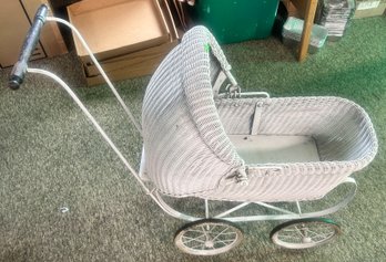 Vintage Child's Wicker Baby Carriage, 34' X 14.5' X 29'H