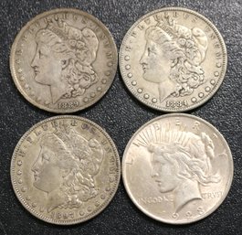 Four United States Silver Dollars - 3 Morgan - 1 Peace